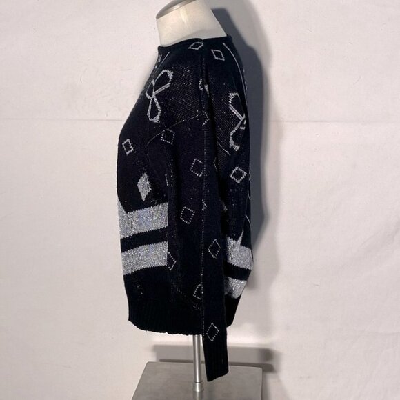 Vintage Paris Star Black Silver Knit Crew Neck Sweater S - Picture 2 of 9